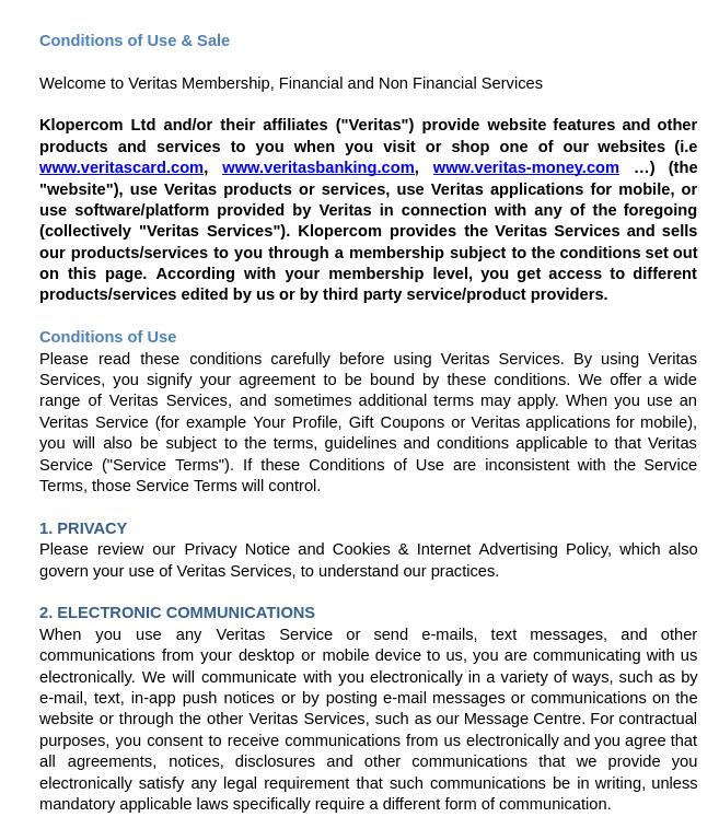 Veritas användningsvillkor