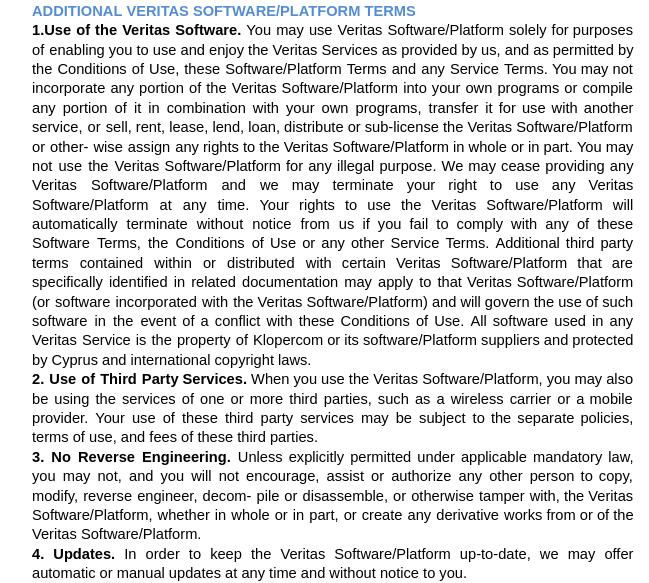 Veritas användningsvillkor