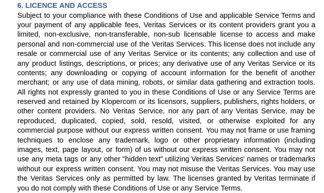 Veritas användningsvillkor