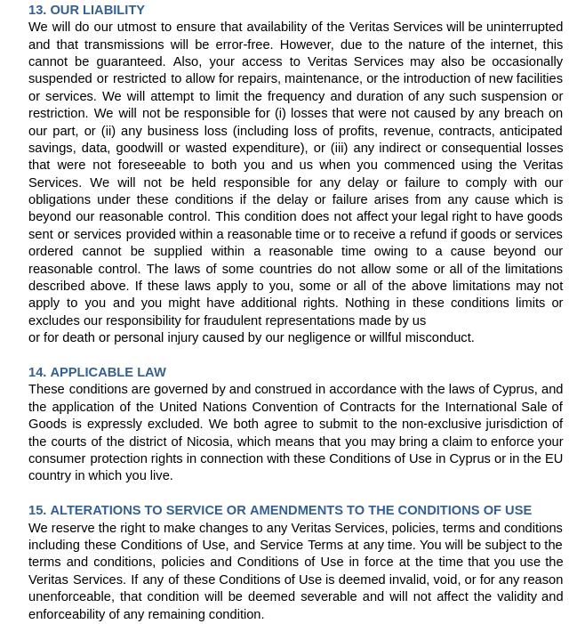 Veritas användningsvillkor